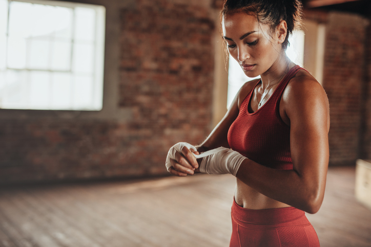 Athlete getting ready for boxing exercise